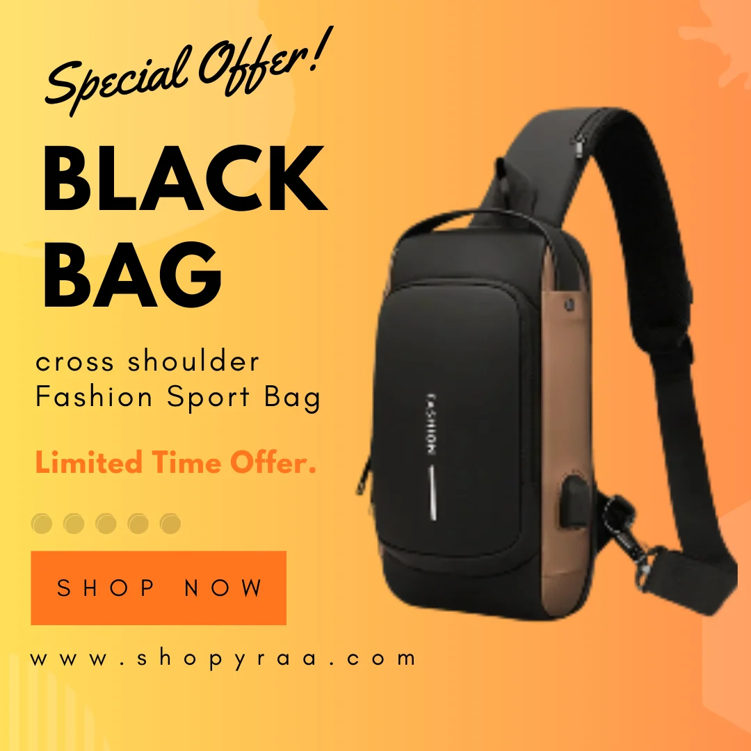 Black Cross Shoulder Fashion Sport Bag for Men & Women