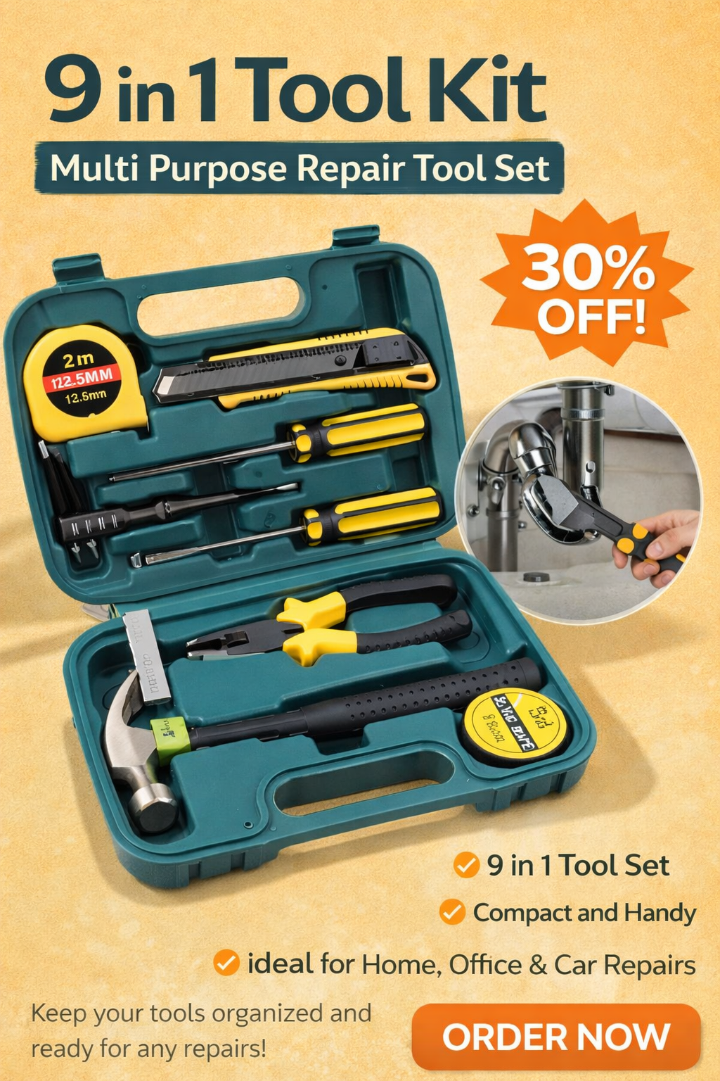 9 in 1 Tool Kit – Multi Purpose Repair Tool Set
